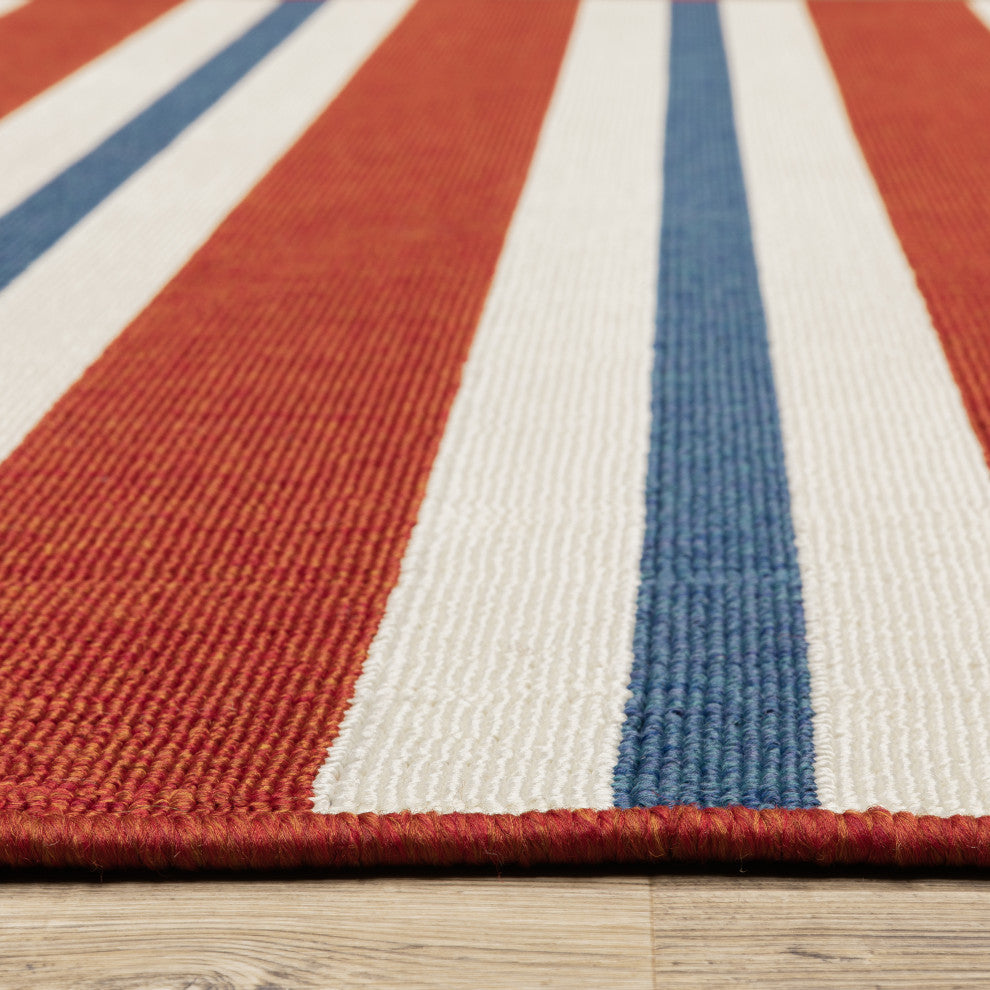 Madelina Stripe Red and Blue Indoor or Outdoor Area Rug, 7'10"x10'10"