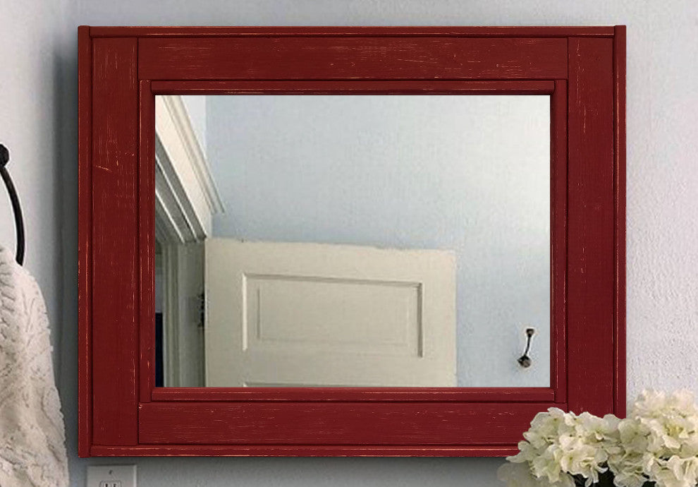 Herringbone Vanity Mirror, Sundried Tomato Red, 36"x30", Non-Distressed, Heavy D