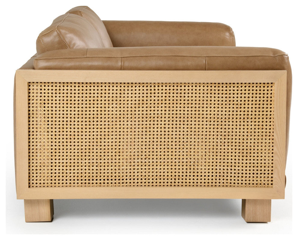 Divani Casa Danson Modern Tan Leather, Wicker Sofa