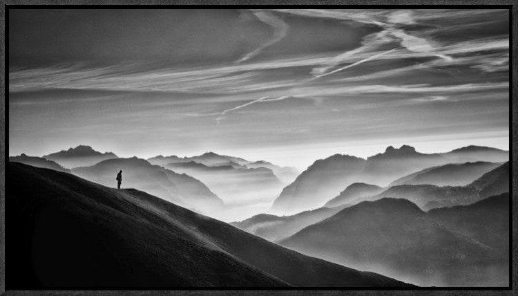 Hunter In The Fog Bw, 22"x12"