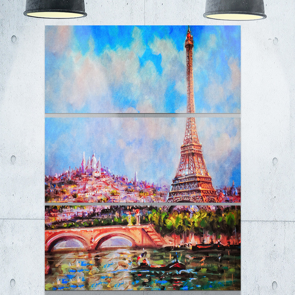 "Colorful Eiffel and Sacre Coeur" Photography Metal Wall Art, 3 Panels, 28"x36"