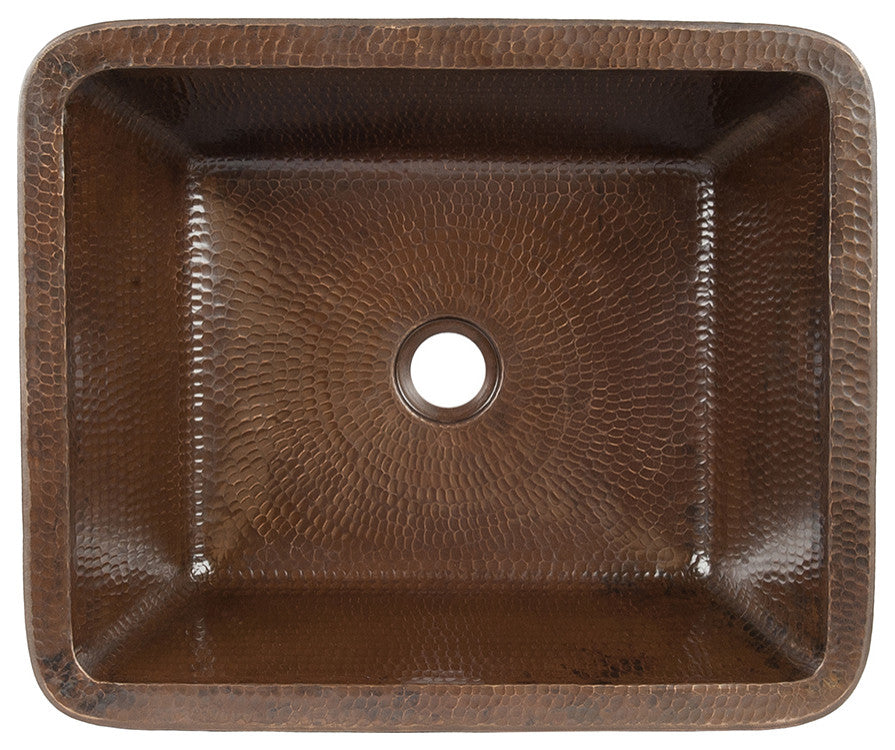 Premier Copper VREC17SKDB 17 Inch Rectangle Skirted Vessel Hammered Copper Sink