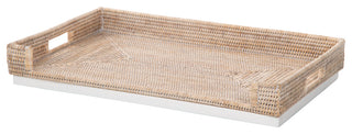 La Jolla Rattan Breakfast Tray With Foldable Legs, White Wash