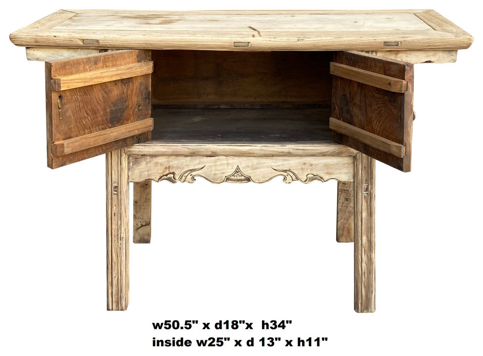 Chinese Vintage 2 Doors Raw Wood Rustic Low Side Table Hcs7167