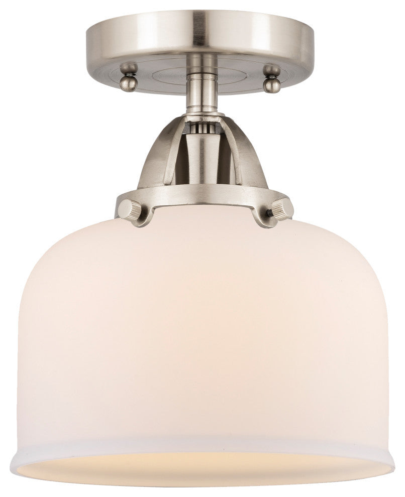 Large Bell Semi-Flush Mount, Brushed Satin Nickel, Matte White, Matte White