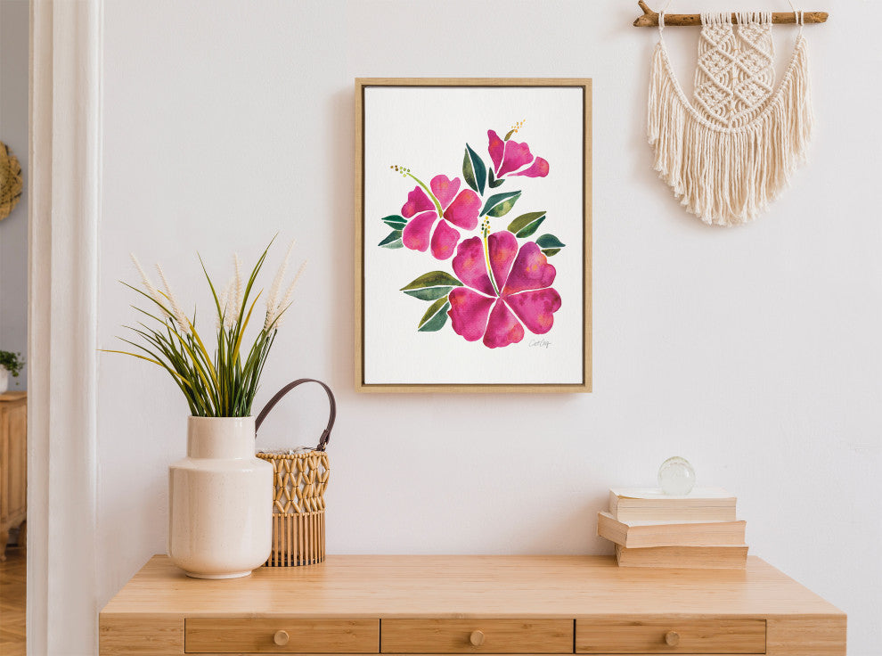 Sylvie Hibiscus Bloom Fuchsia Framed Canvas by Cat Coquillette, Natural 18x24