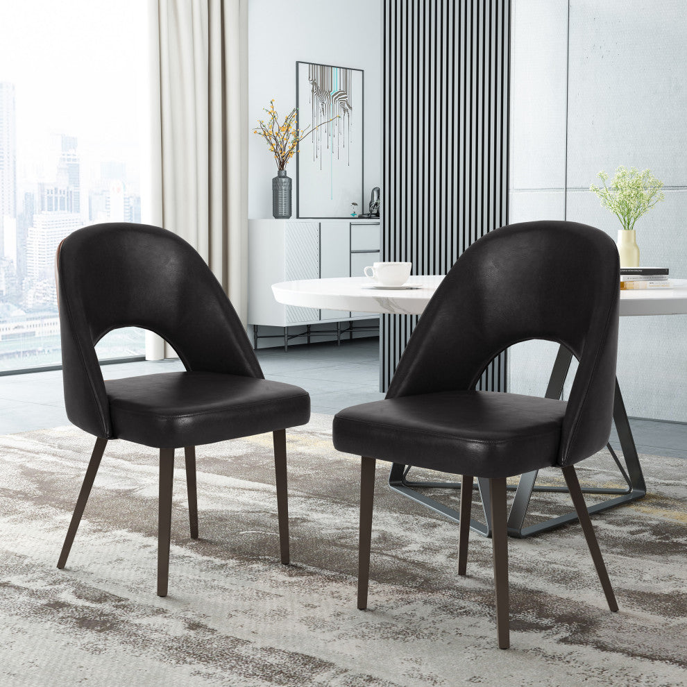 Odum Abbeville Contemporary Open Back Dining Chairs (Set of 2), Midnight + Gun Metal