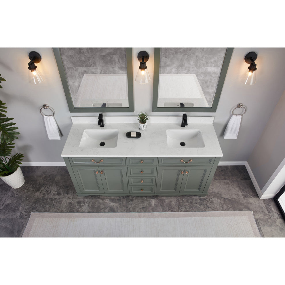 Legion Furniture WS2512 Series Bathroom Sink Vanity, Pewter Green, 72", Artificial Stone Top, Double Sink