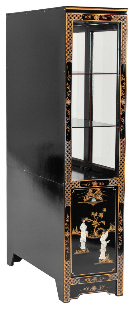Black Lacquer China Cabinet Royal Ladies