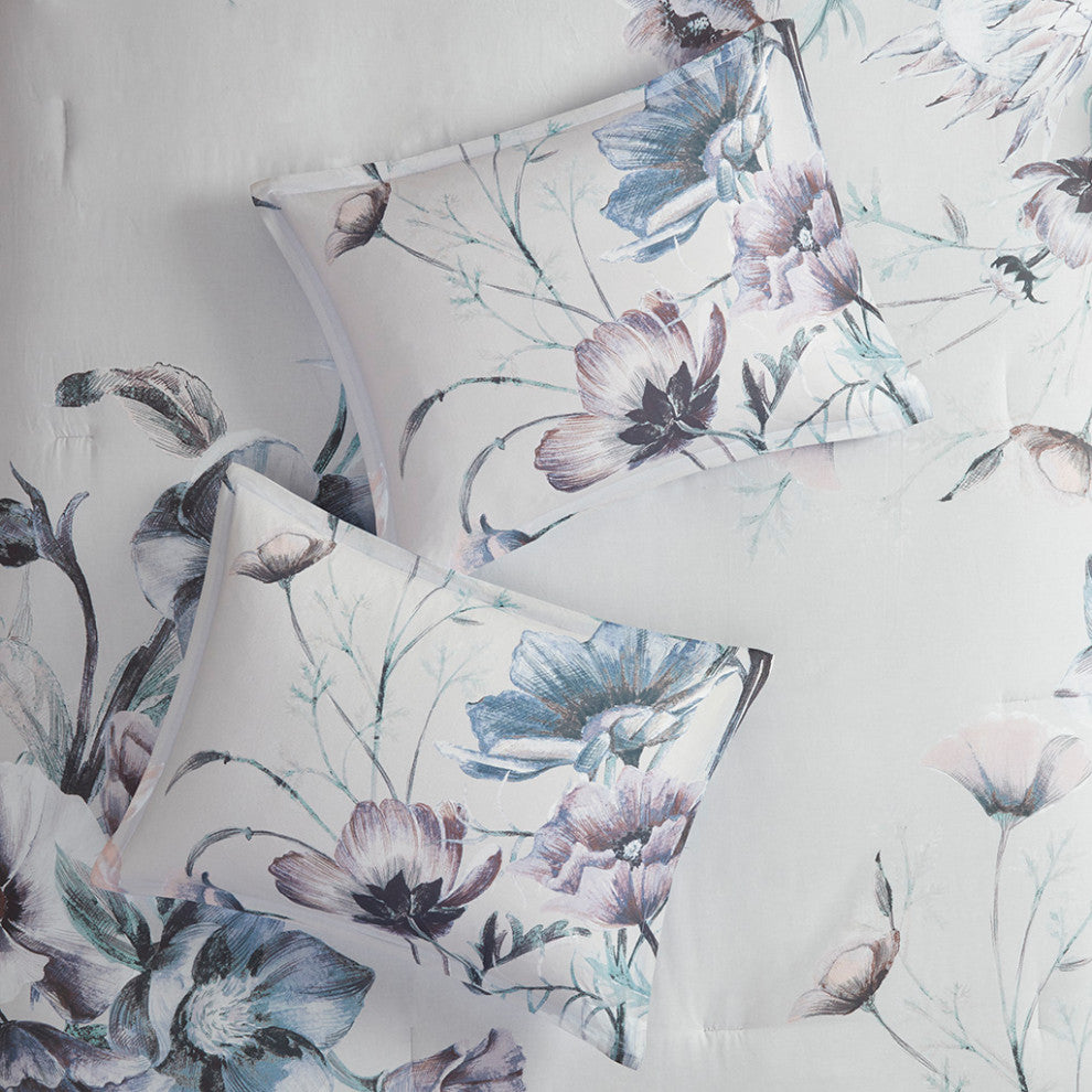 Madison Park Cassandra Shabby Chic Floral Cotton Comforter Set, Blue