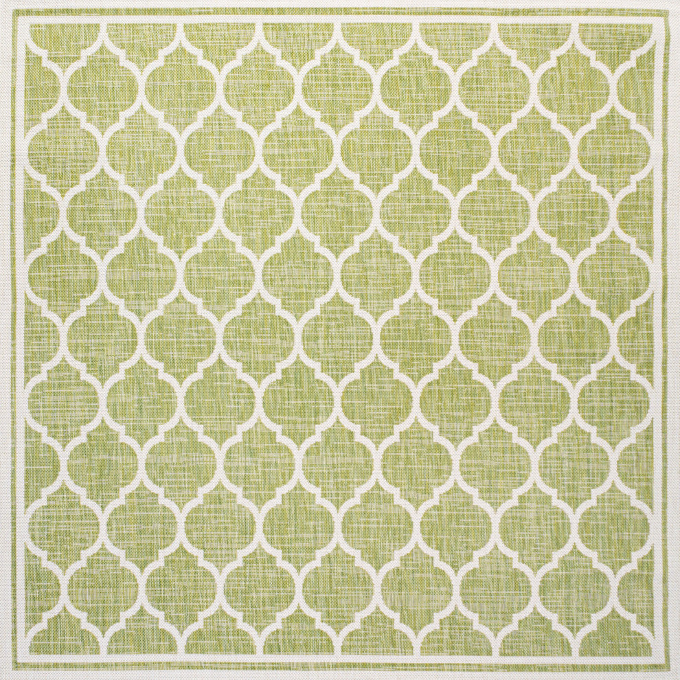 Trebol Moroccan Trellis Textured Weave Indoor/Outdoor, Green/Cream, 5' Square