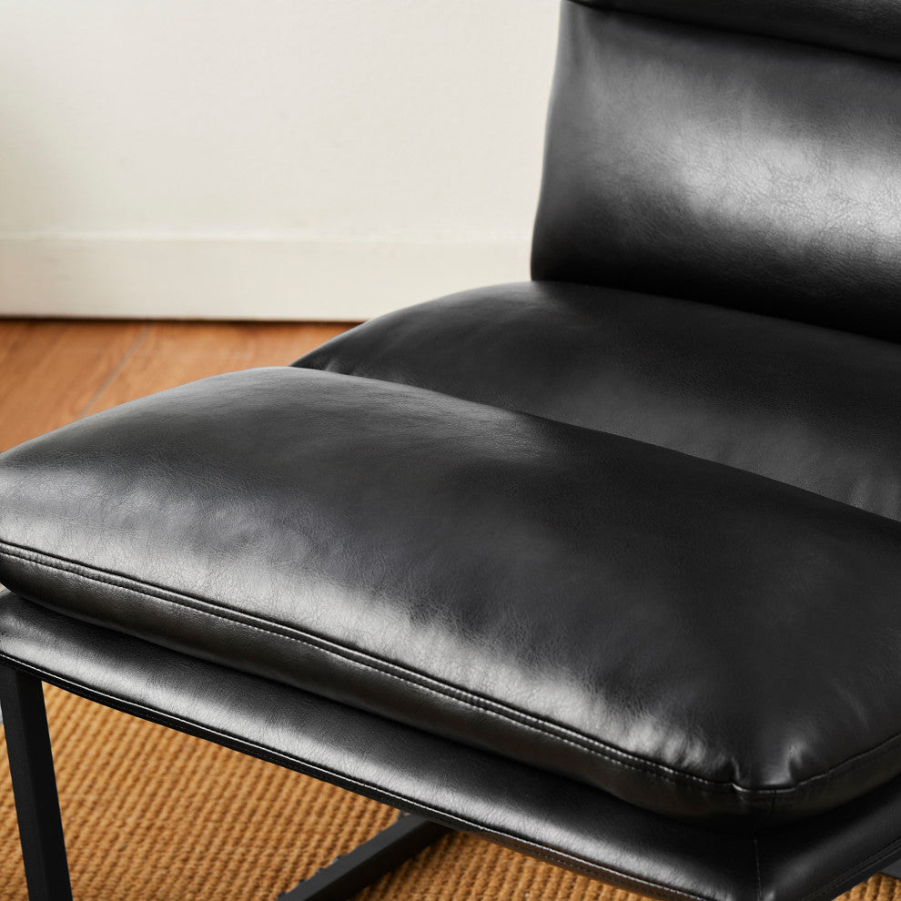 Set of 2 Modern Thick Leatherette Accent Chair, Black