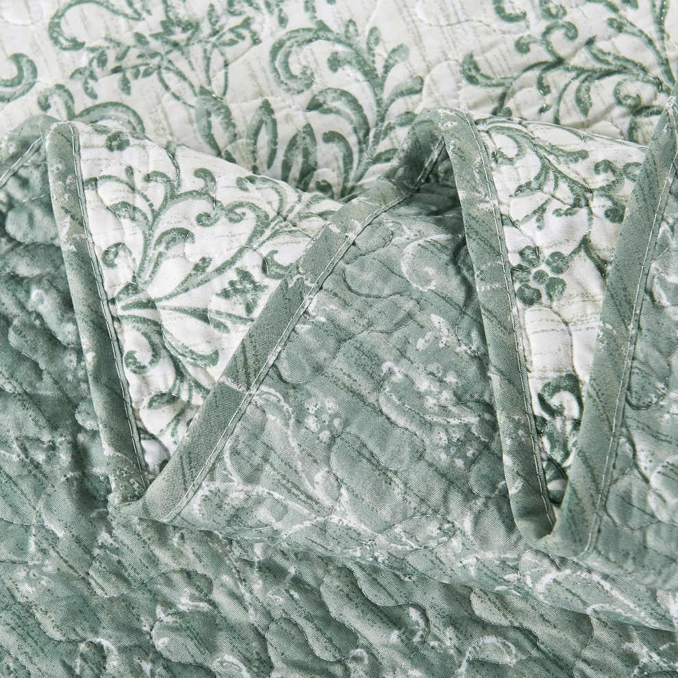 Mayfair 6 Piece Quilted Printed Bed Spread, Mint Green/Lime/Mint, Queen