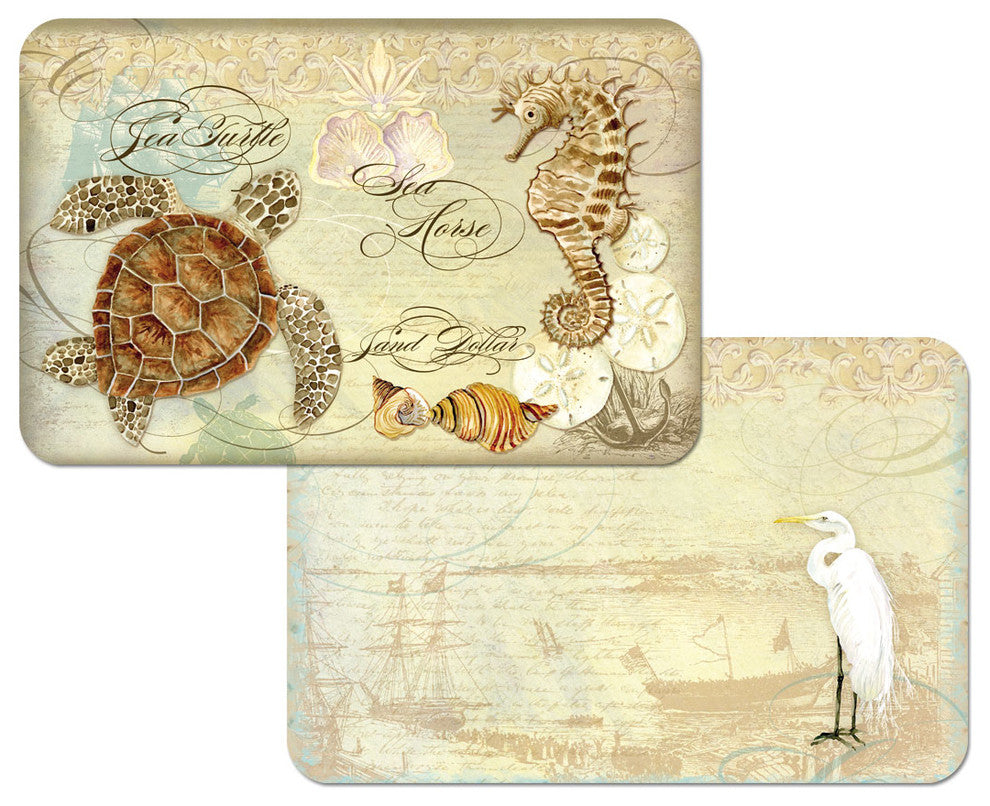 Vinyl Plastic Placemats Reversible Coastal Waterways Set of 4