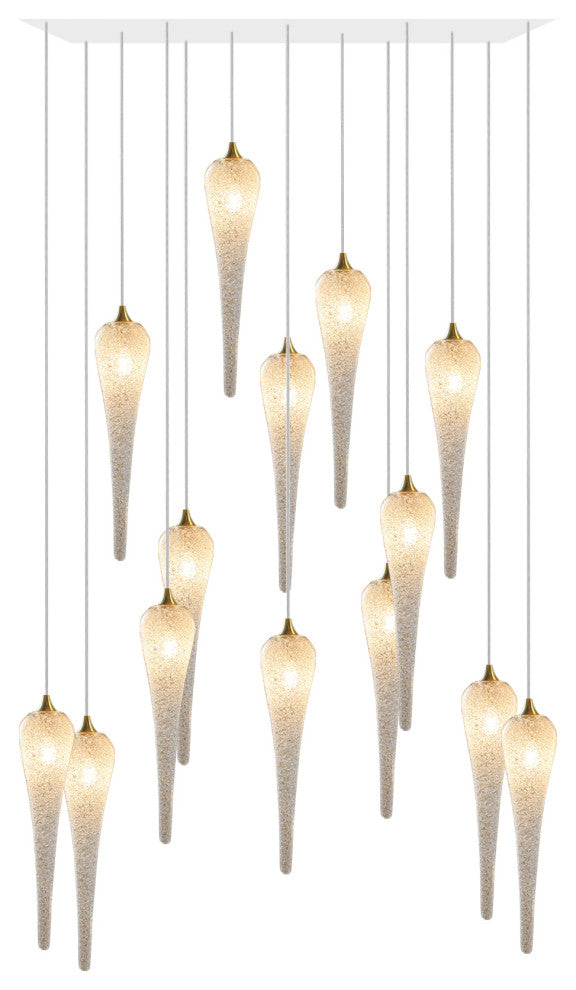 Icicle 14 Blown Glass Chandelier, White, 48", Champagne Glass