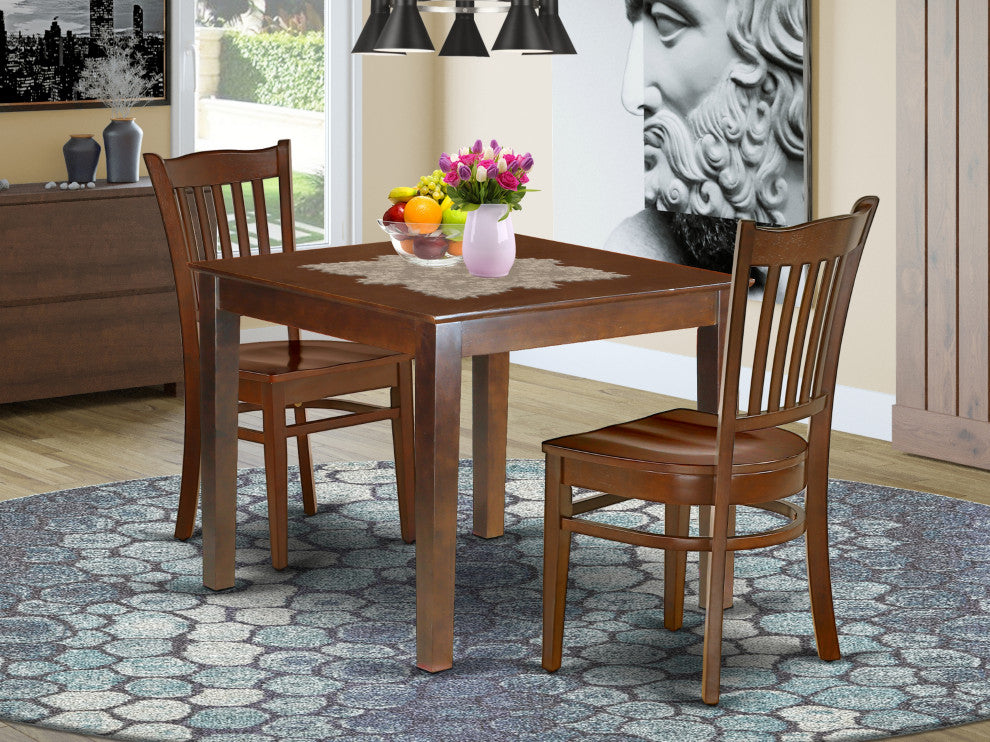 3Pc Square 36 Inch Table And 2 Wood Seat Chairs