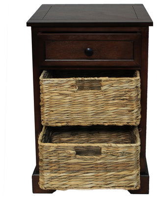Urban Designs Malibu 3-Drawer Night Stand With Wicker Baskets, Coffee