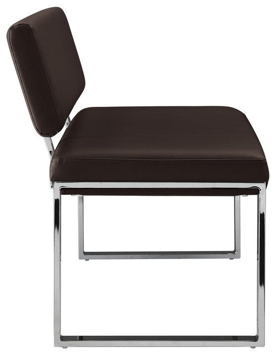 50" Brown and Silver Upholstered Faux Leather Bench