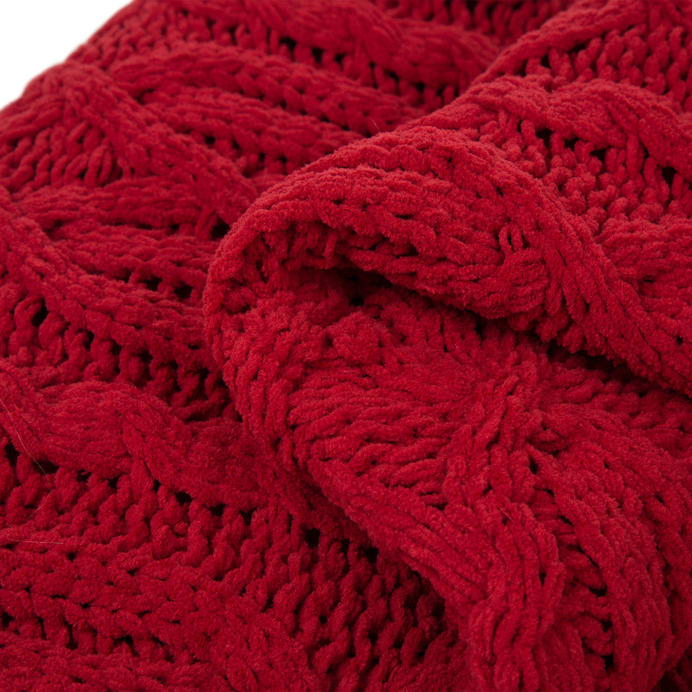 60" Knitted Polyester Red Throw Blanket