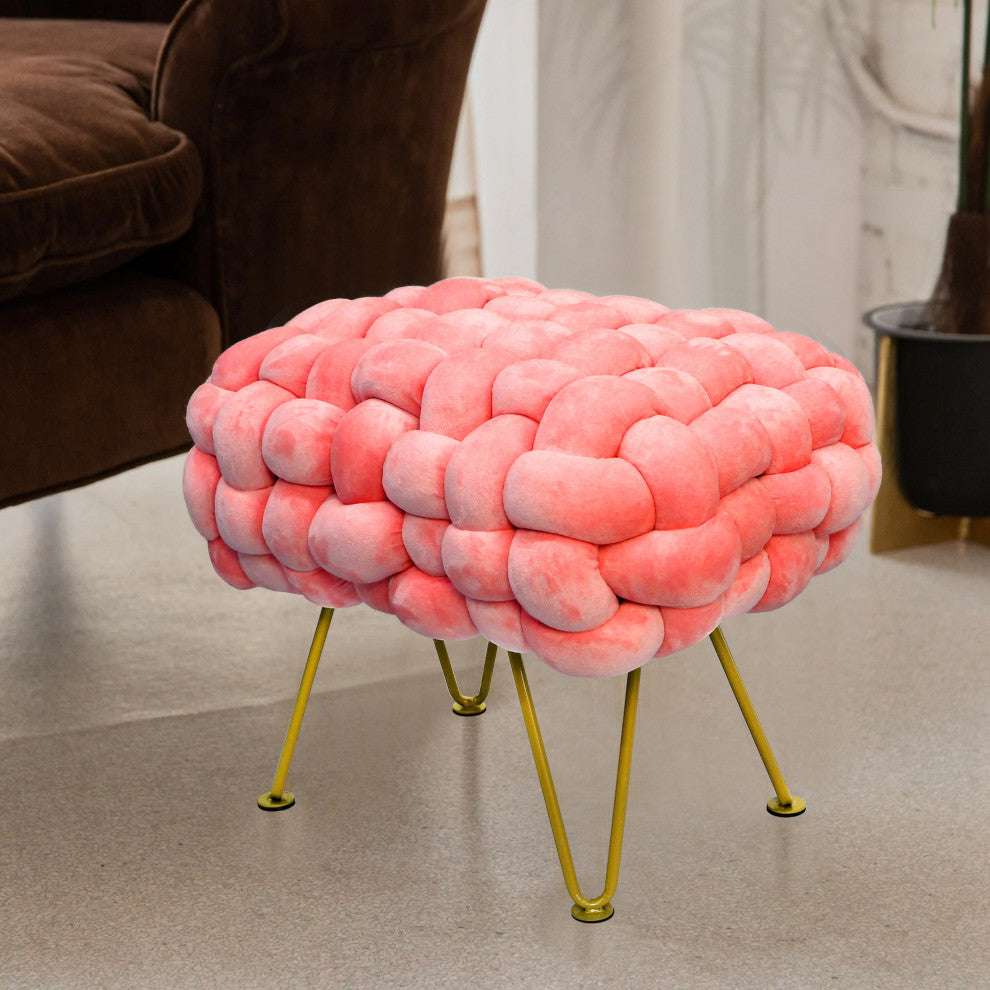 Velvet Pouf Stool Ottoman, Peach Echo, 27''x20''x20''