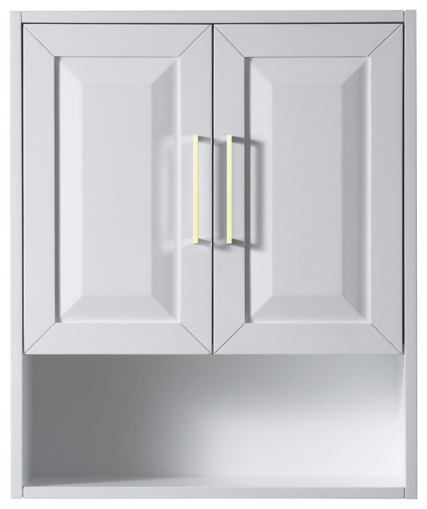 Daria Bathroom Wall-Mounted Storage Cabinet, White With Brushed Gold Trim