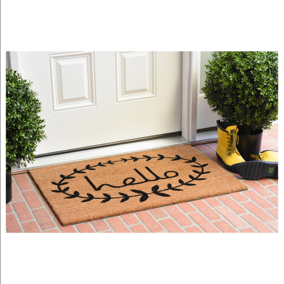 Calico Hello Doormat, Natural, Black, 17"x29"