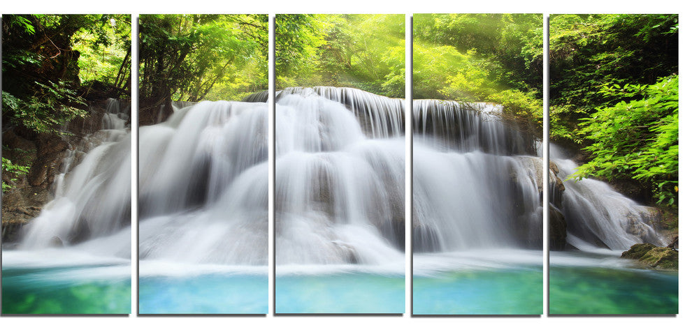 "Huai Mae Kamin Waterfall" Landscape Canvas Print, 5 Panels, 60"x28"