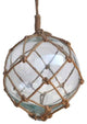 Clear Japanese Glass Ball Fishing Float With Brown Netting Decoration 12''