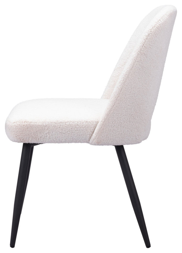 Dining Chair, Set of 2, Steel Metal, Fabric, Ivory, Black, Kitchen Cafe Bistro