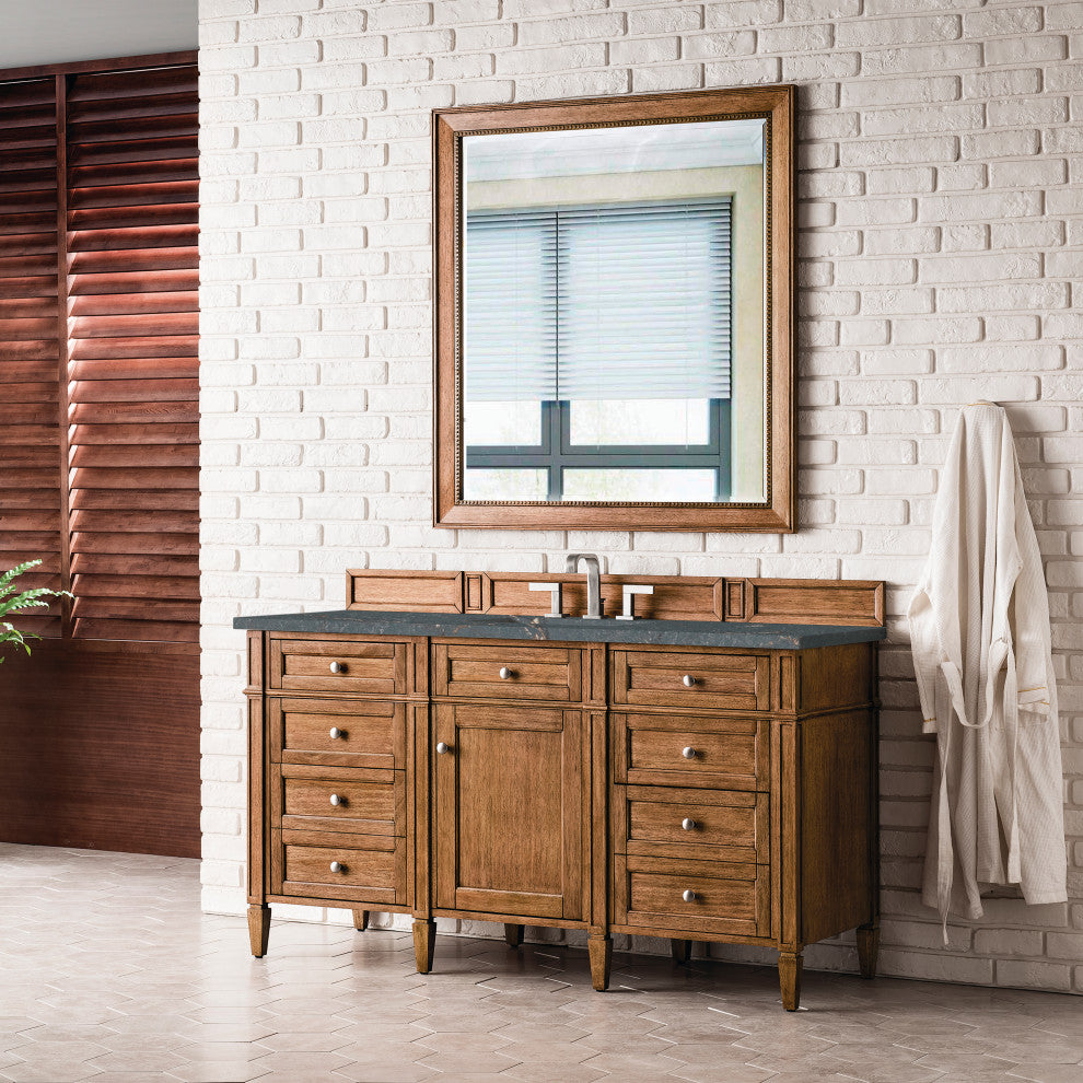 Brittany 60" Single Vanity, Saddle Brown, Parisien Bleu Quartz