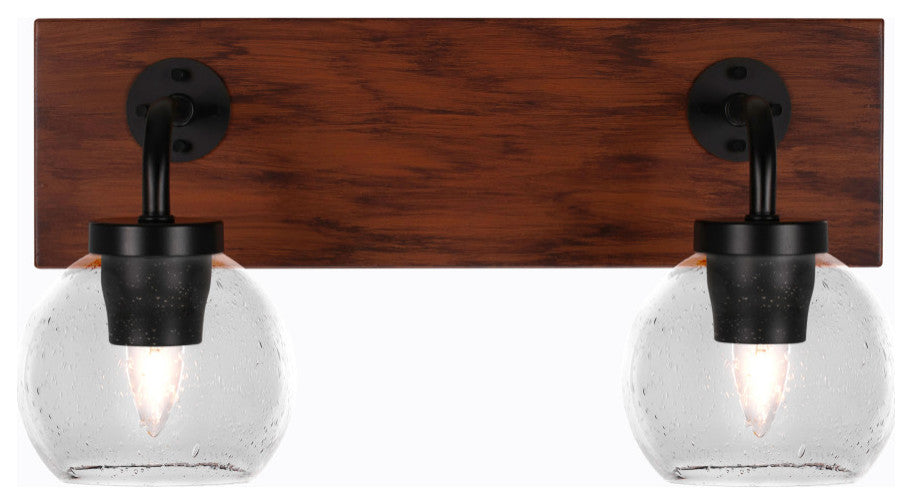 Oxbridge 2-Light Bath Bar, Matte Black & Painted Wood-look Metal/Clear Bubble