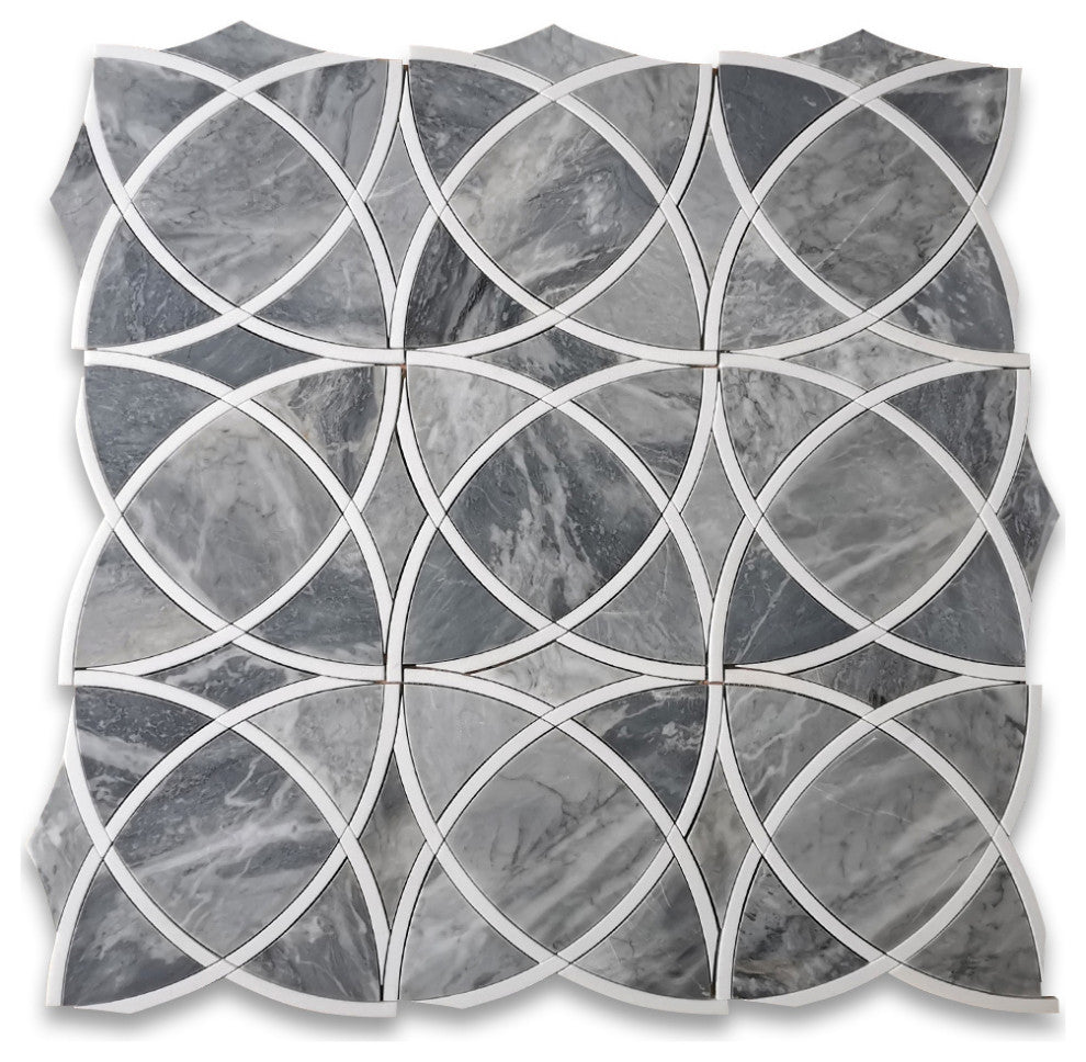 Bardiglio Gray Marble Celtic Waterjet Mosaic Tile Thassos White Ribbon, 1 sheet