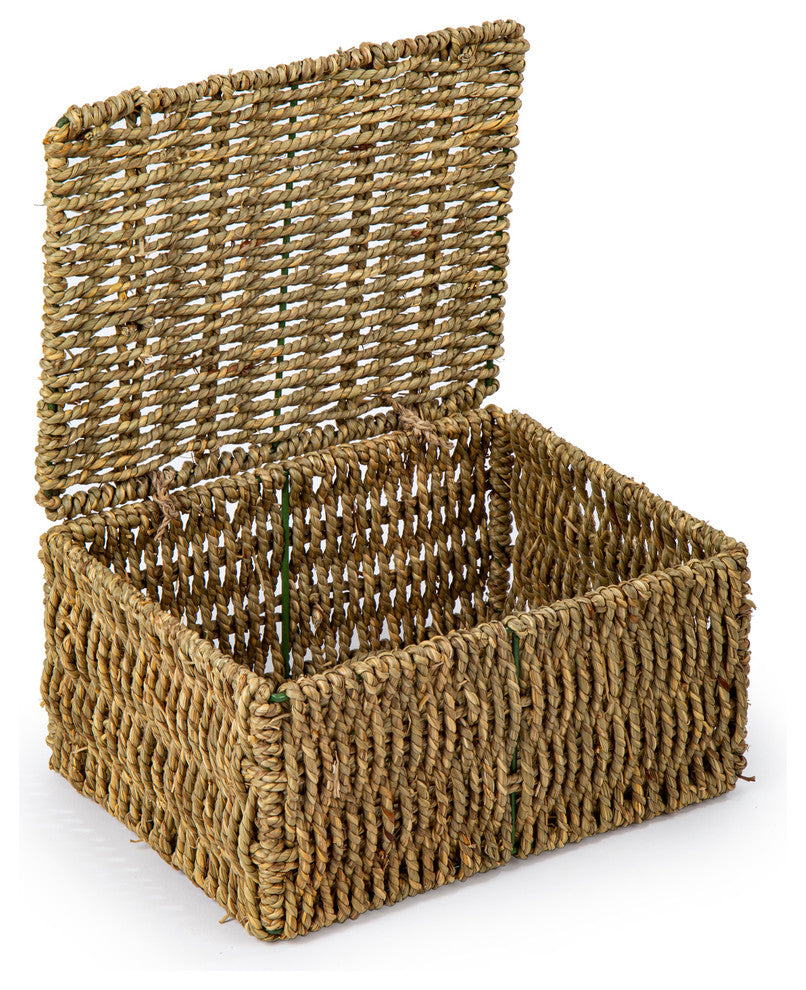Natural Rustic Seagrass Storage Boxes, Set of 3, 11.5x9 inches, Brown