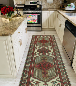 Fine Vintage Distressed Ailyn Ivory/Rust Runner, 3'5x10'5