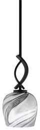 Cavella 1 Light Stem Mini Pendant, Matte Black Finish, 6" Onyx Swirl Glass