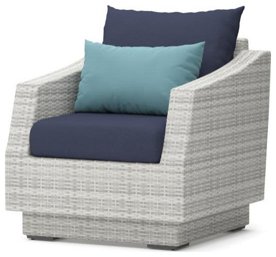 Cannes 5 Piece Sunbrella Outdoor Patio Club Chair and Ottoman Set, Blue