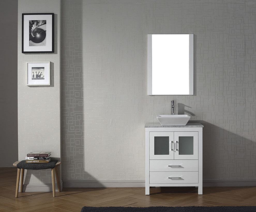 Virtu Dior 24" Single Bathroom Vanity, White With Faucet and Mirror