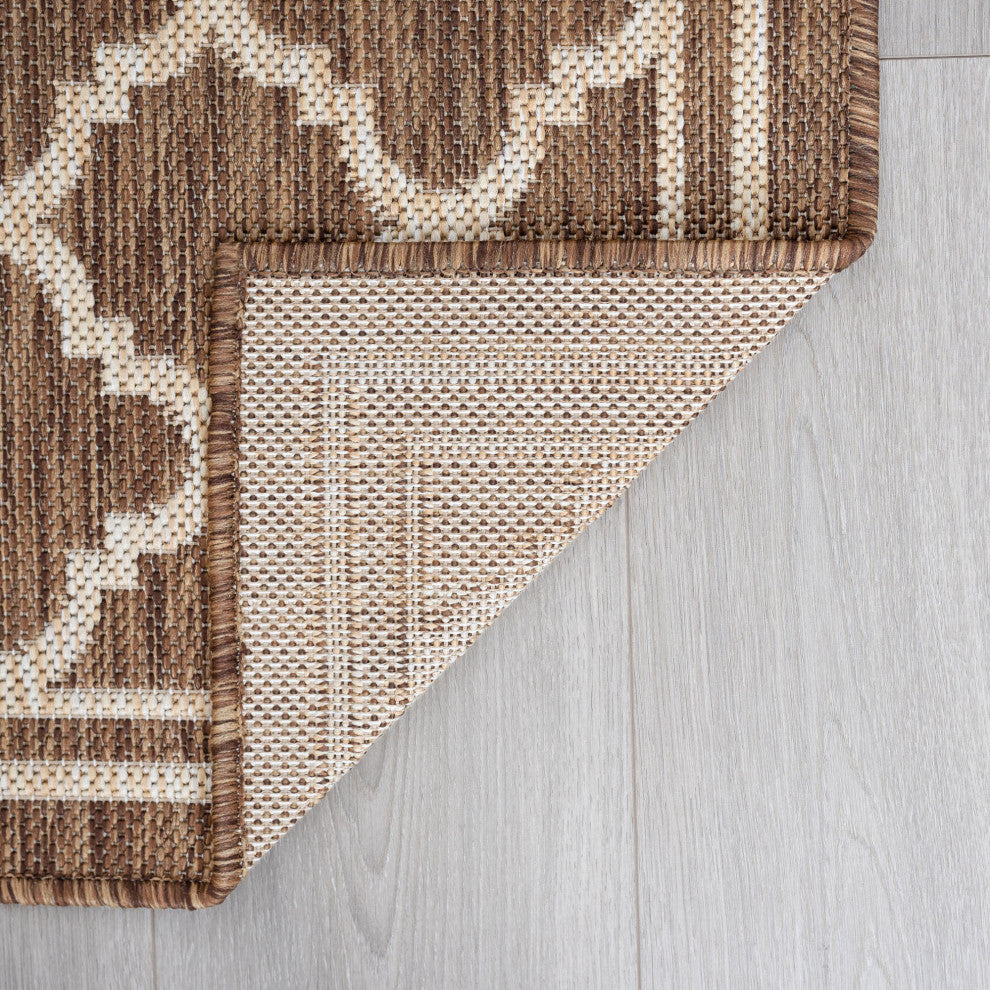 Shaila Transitional Geometric Gold/Cream Indoor/Outdoor Area Rug, 9'x12'