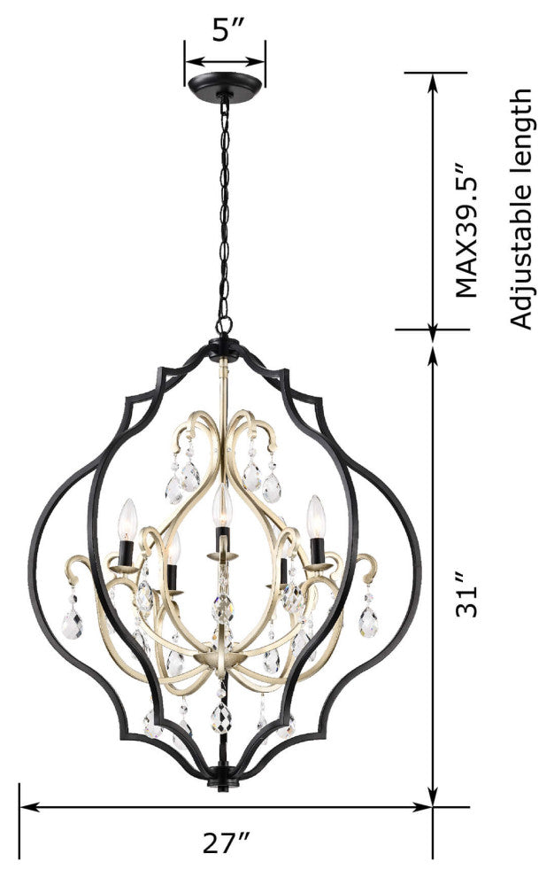 Carol Crystal Chandelier, Black and Brushed Silverish Champagne Finish
