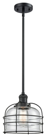 1-Light Large Bell Cage 8" Pendant, Matte Black, Glass: Clear