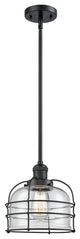 1-Light Large Bell Cage 8" Pendant, Matte Black, Glass: Clear