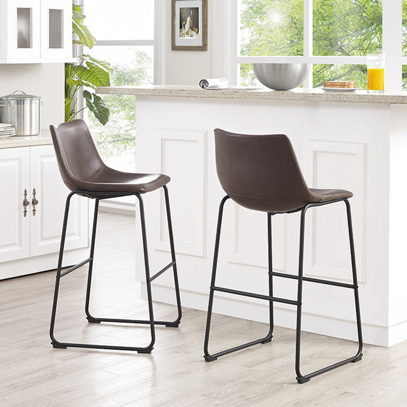 Lorenzo Bar Stools Brown Faux Leather, Set of 2