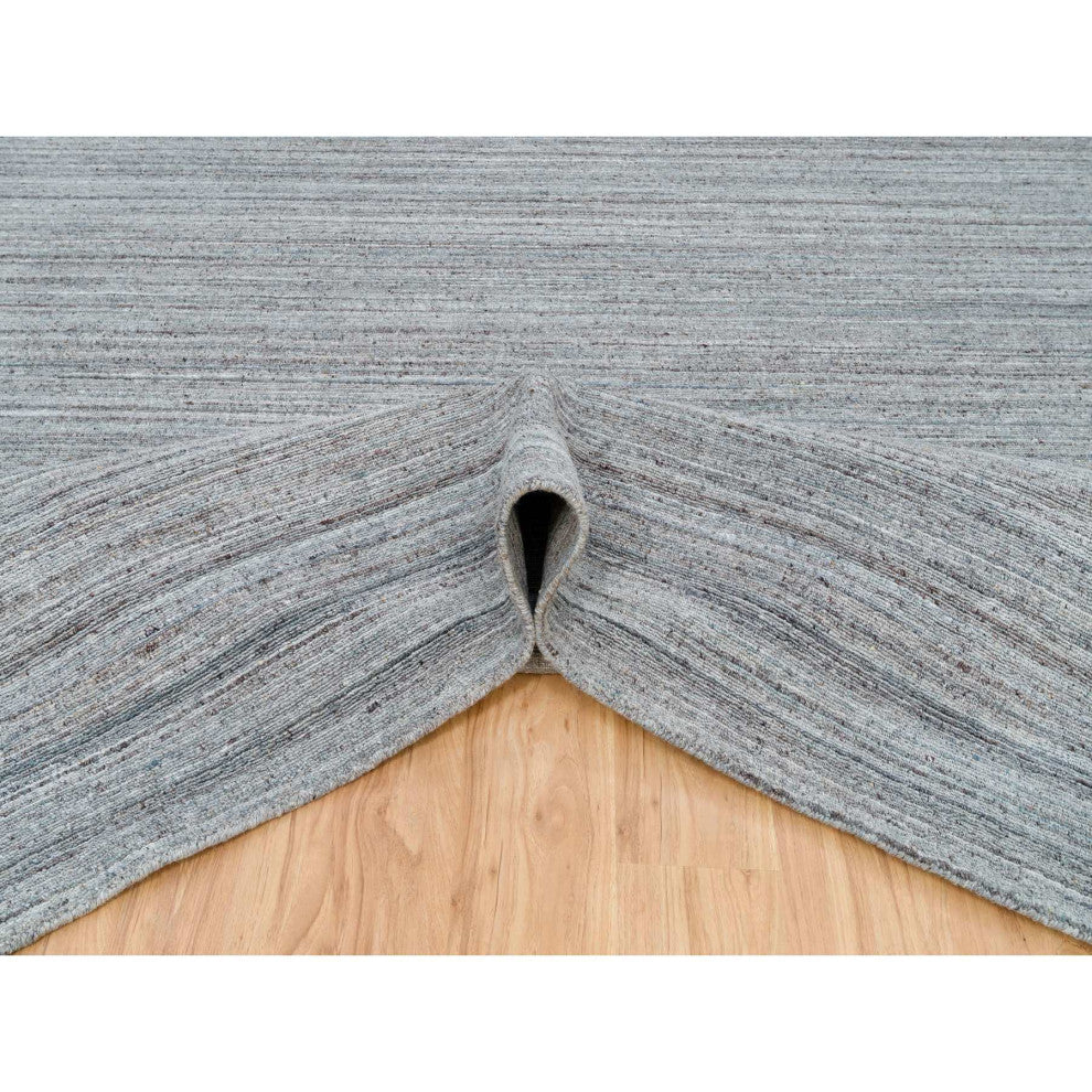 Arsenic Gray Modern Striae Design Wool Hand Loomed Oversized Rug, 12'x14'11"