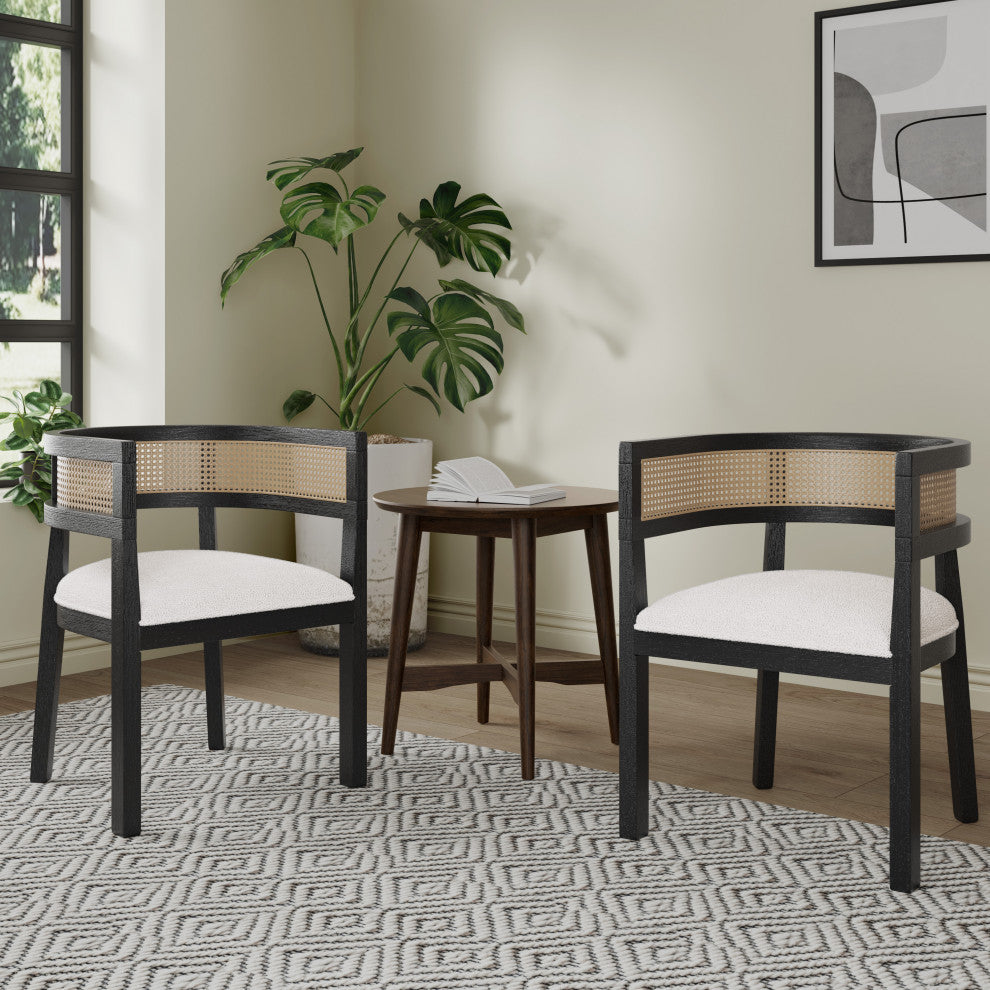 GDF Studio 3-Piece Bistro Set, Mid-Century End Table & 2 Chairs, Beige/Black