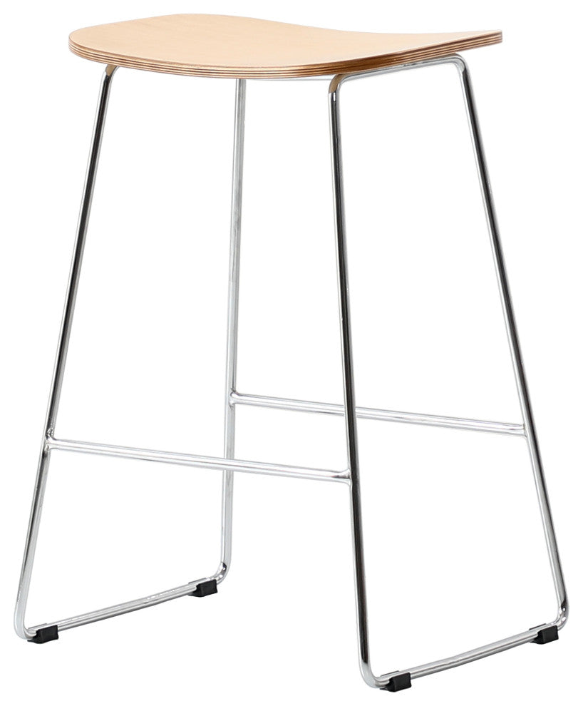 LeisureMod Melrose Modern Wood Counter Stool With Chrome Base, Natural