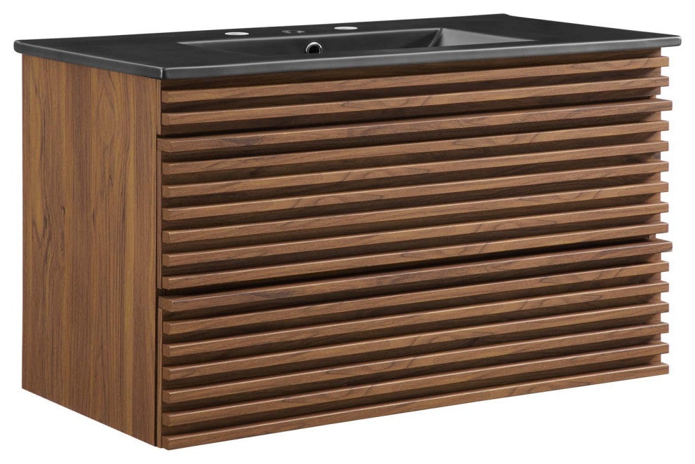 Render 36" Wall-Mount Bathroom Vanity Walnut Black -5395