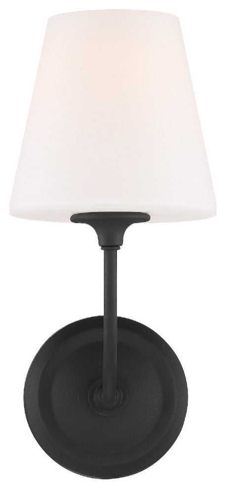 Sylvan 1 Light Wall Mount in Black Forged with White Glass