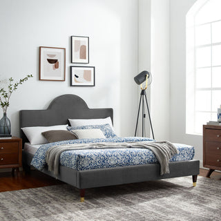 Platform Bed Frame, King Size, Charcoal Gray, Velvet, Modern, Guest Suite