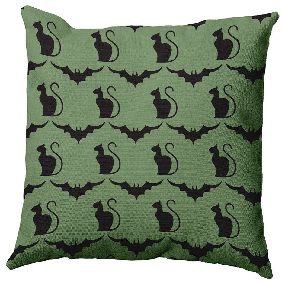 16" x 16" Cats and Bats Decorative Throw Pillow, Sage