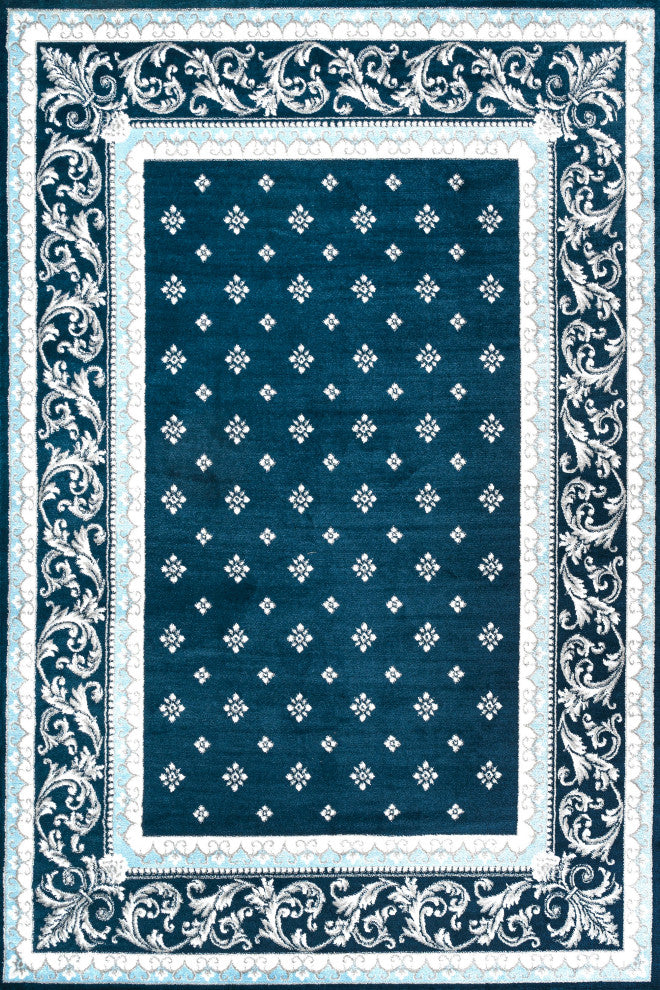 Acanthus French Border, Navy/Blue, 3'x5'